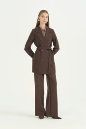 Torba Kesitli Hafif Dar Blazer Ceket - Kahve