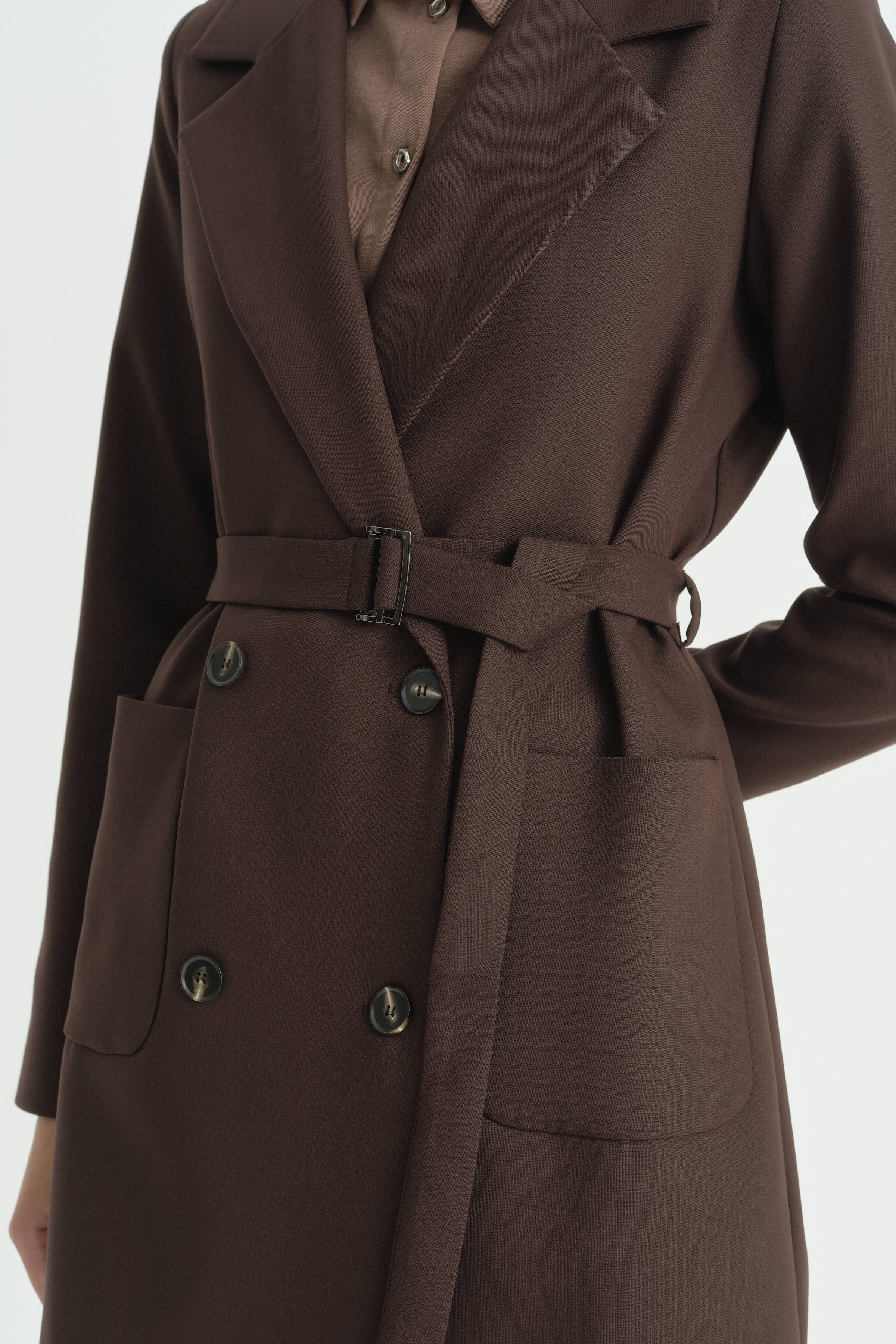 Torba Kesitli Hafif Dar Blazer Ceket - Kahve