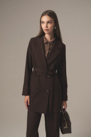 Torba Kesitli Hafif Dar Blazer Ceket - Kahve