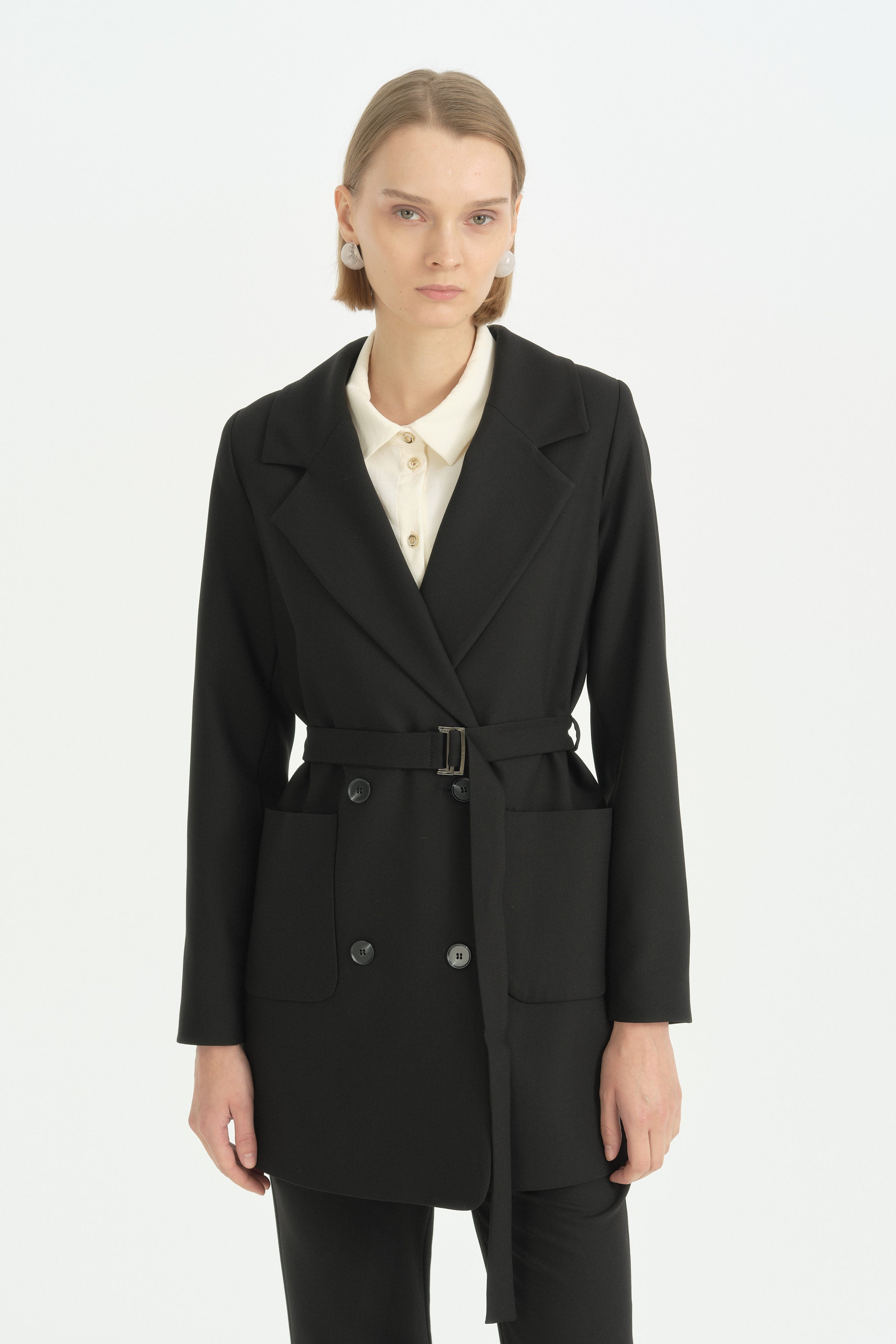 Torba Kesitli Hafif Dar Blazer Ceket - Siyah