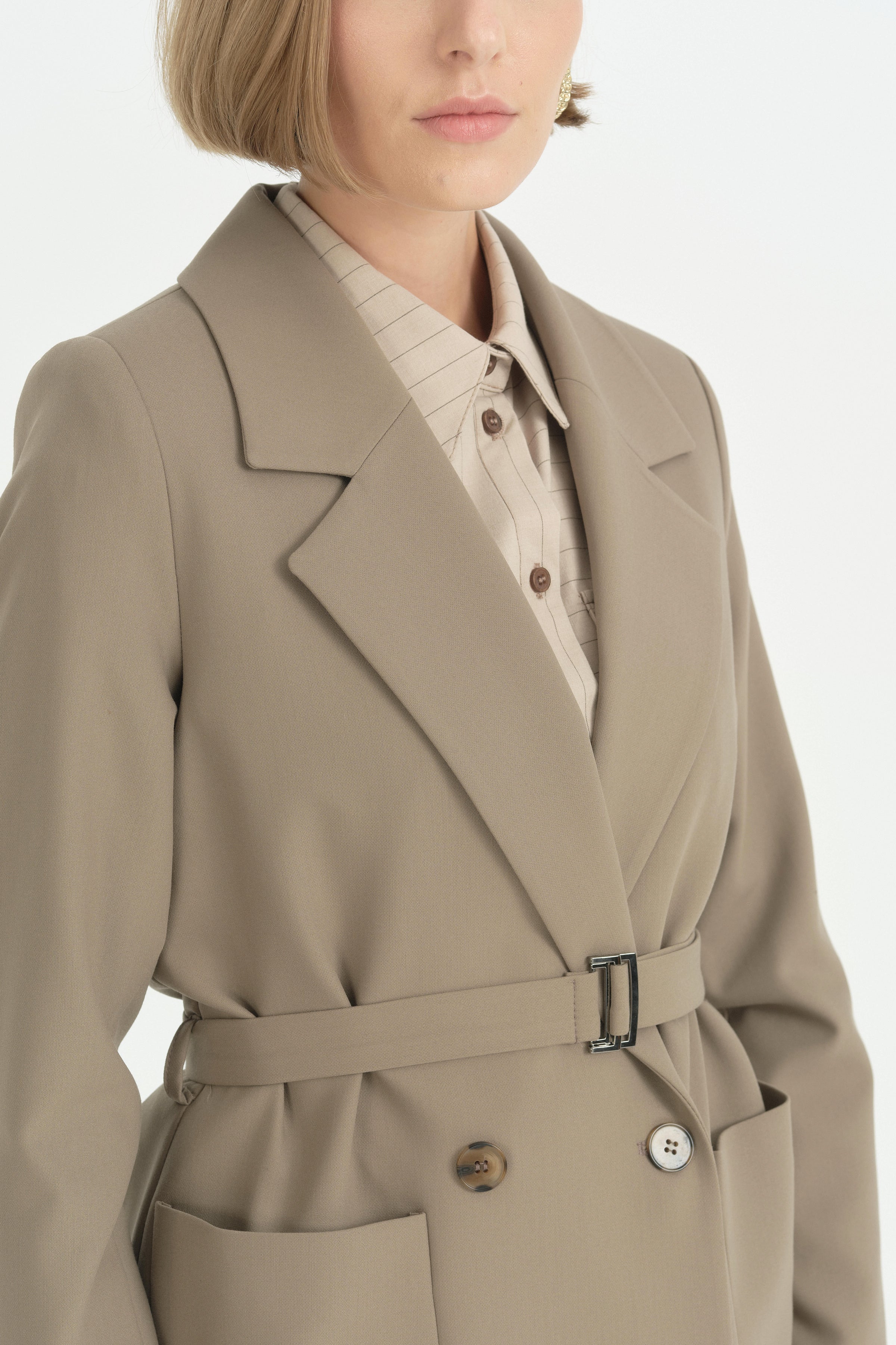 Torba Kesitli Hafif Dar Blazer Ceket - Vizon