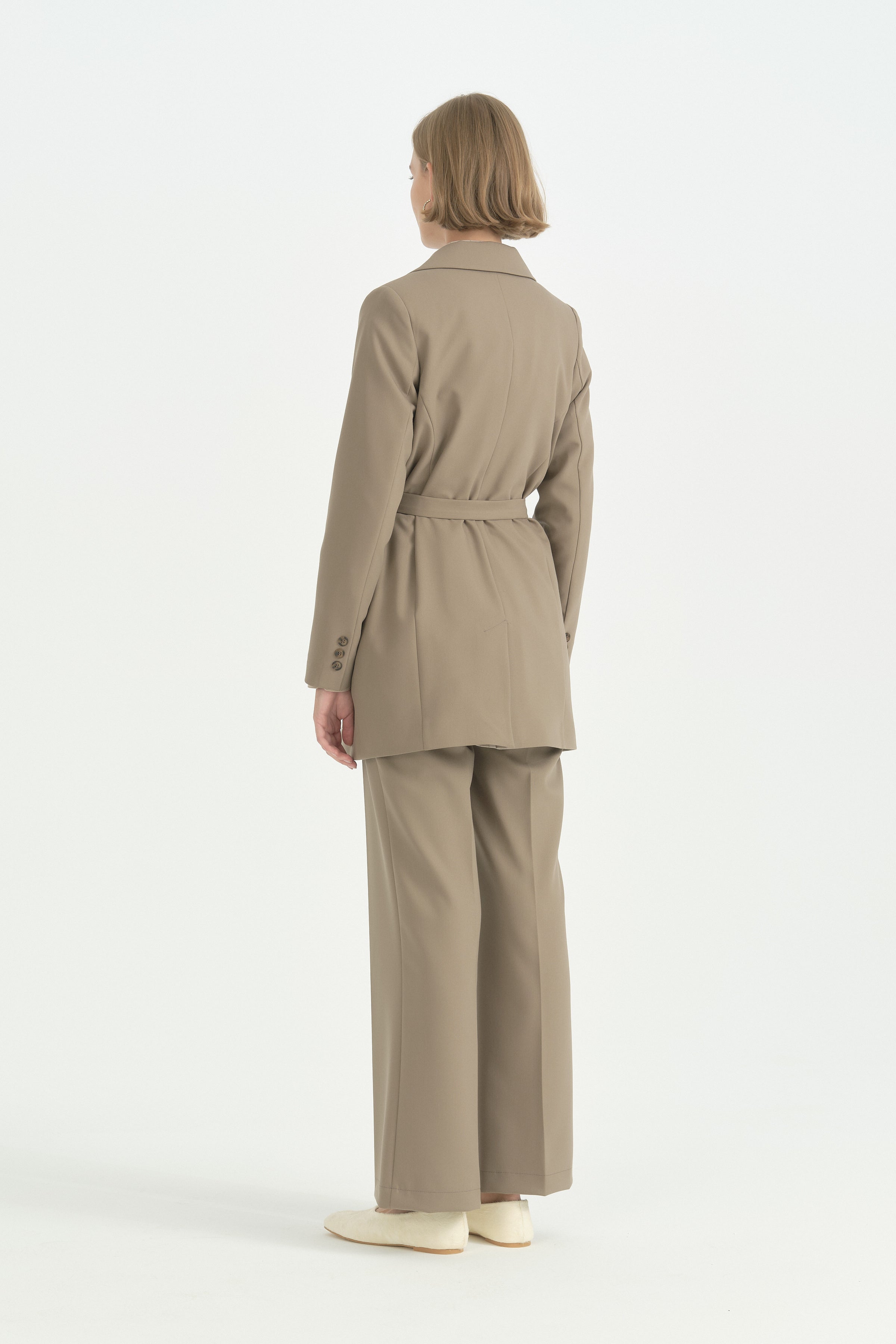 Torba Kesitli Hafif Dar Blazer Ceket - Vizon