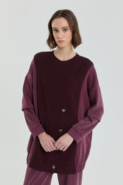 Triko Kombinli Örme Pantolon Tunik Takım - Bordo