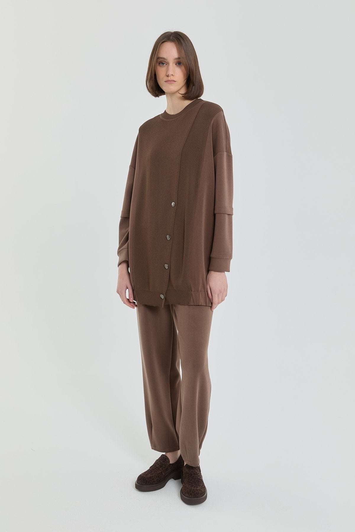 Knitted Pants and Tunic Set - Brown