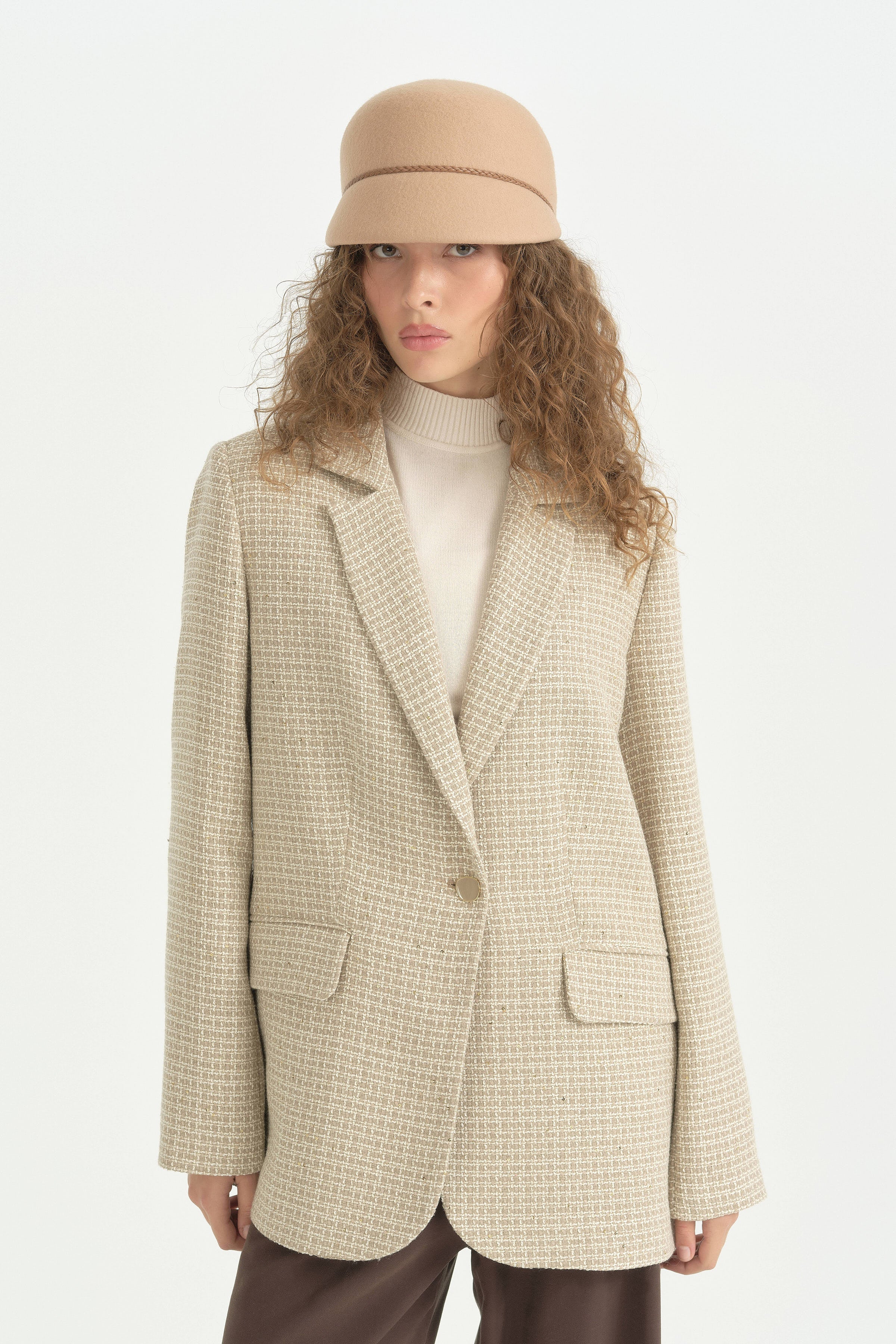 Tüvit Kumaş Blazer Ceket - Bej