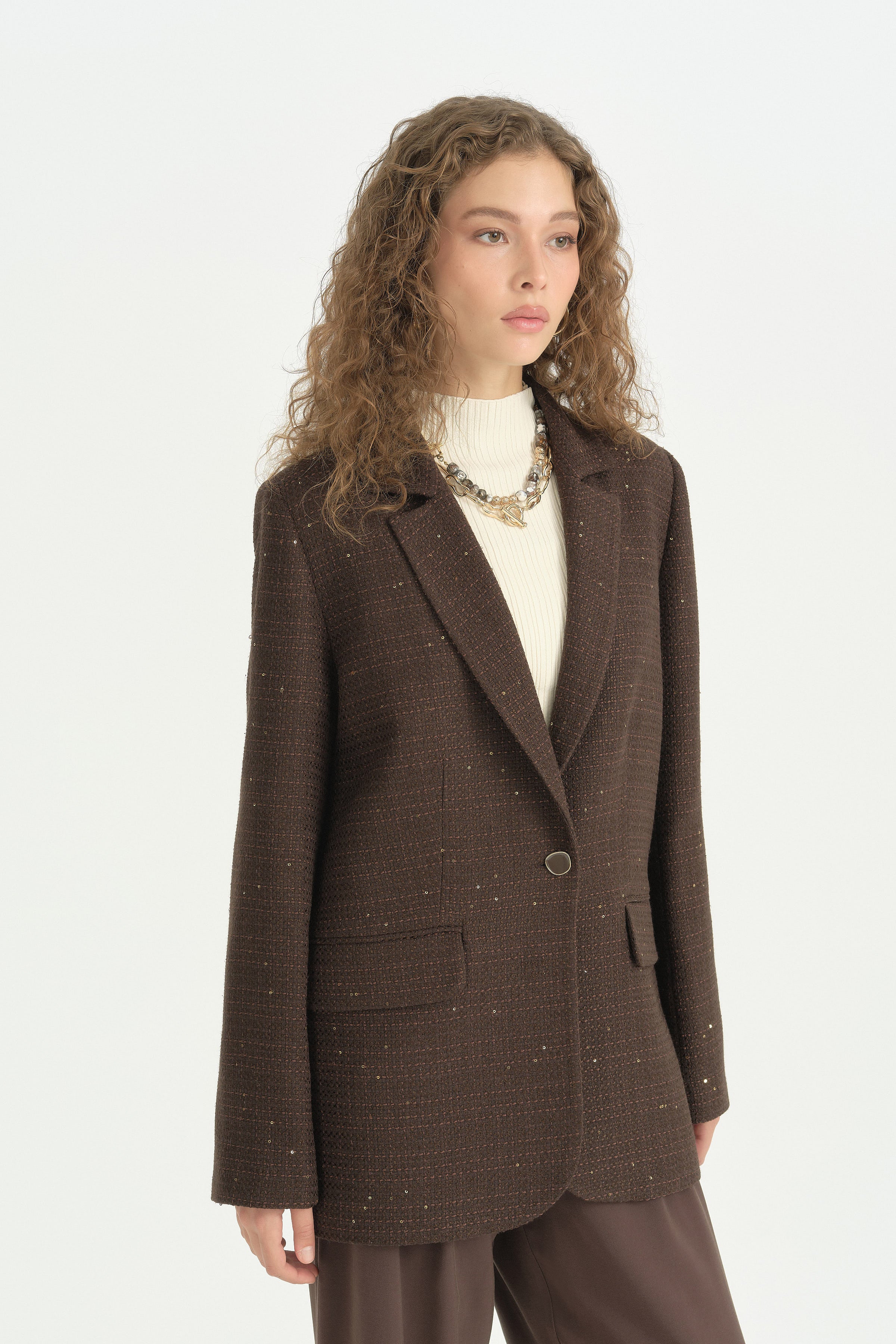 Tüvit Kumaş Blazer Ceket - Kahve