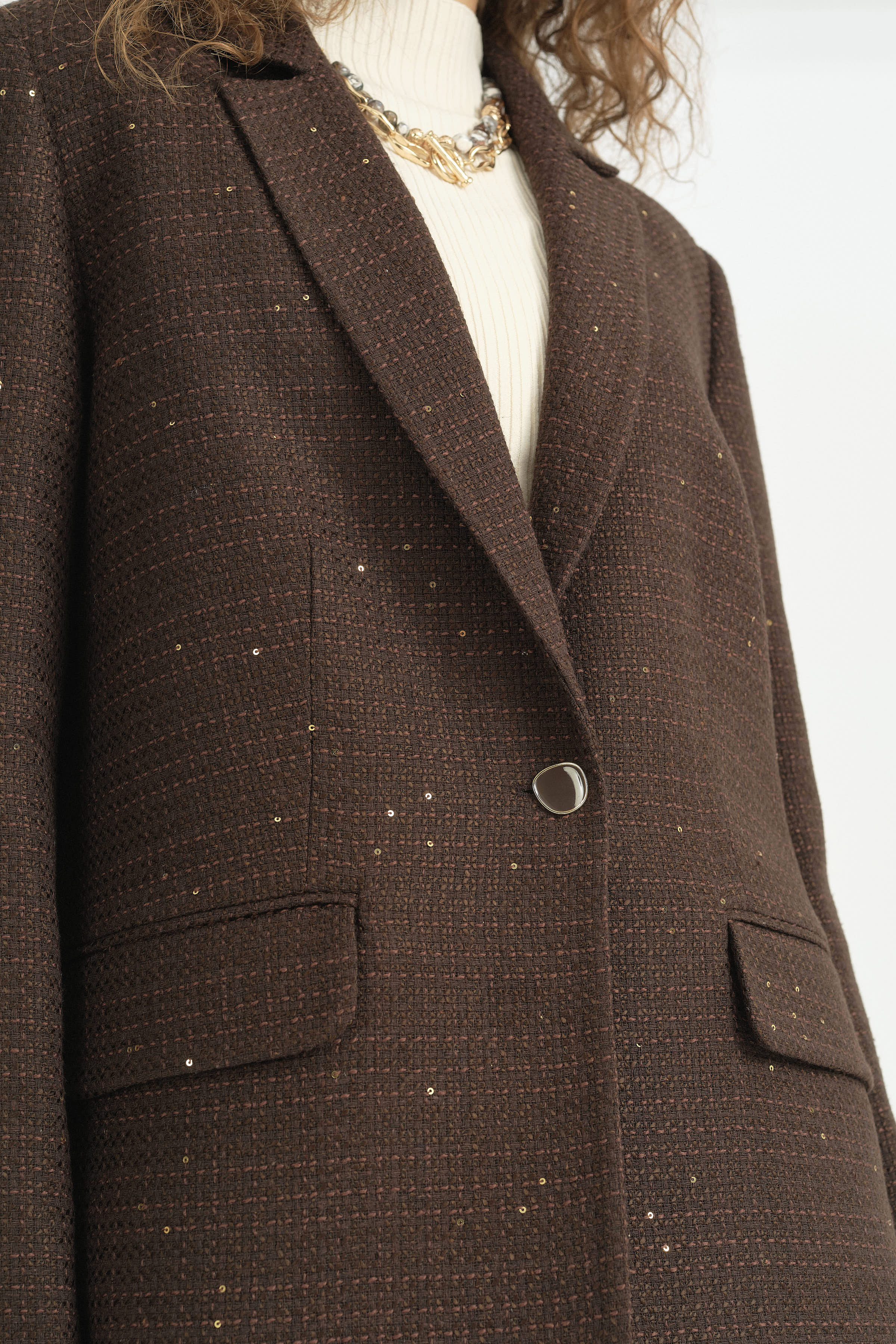 Tüvit Kumaş Blazer Ceket - Kahve