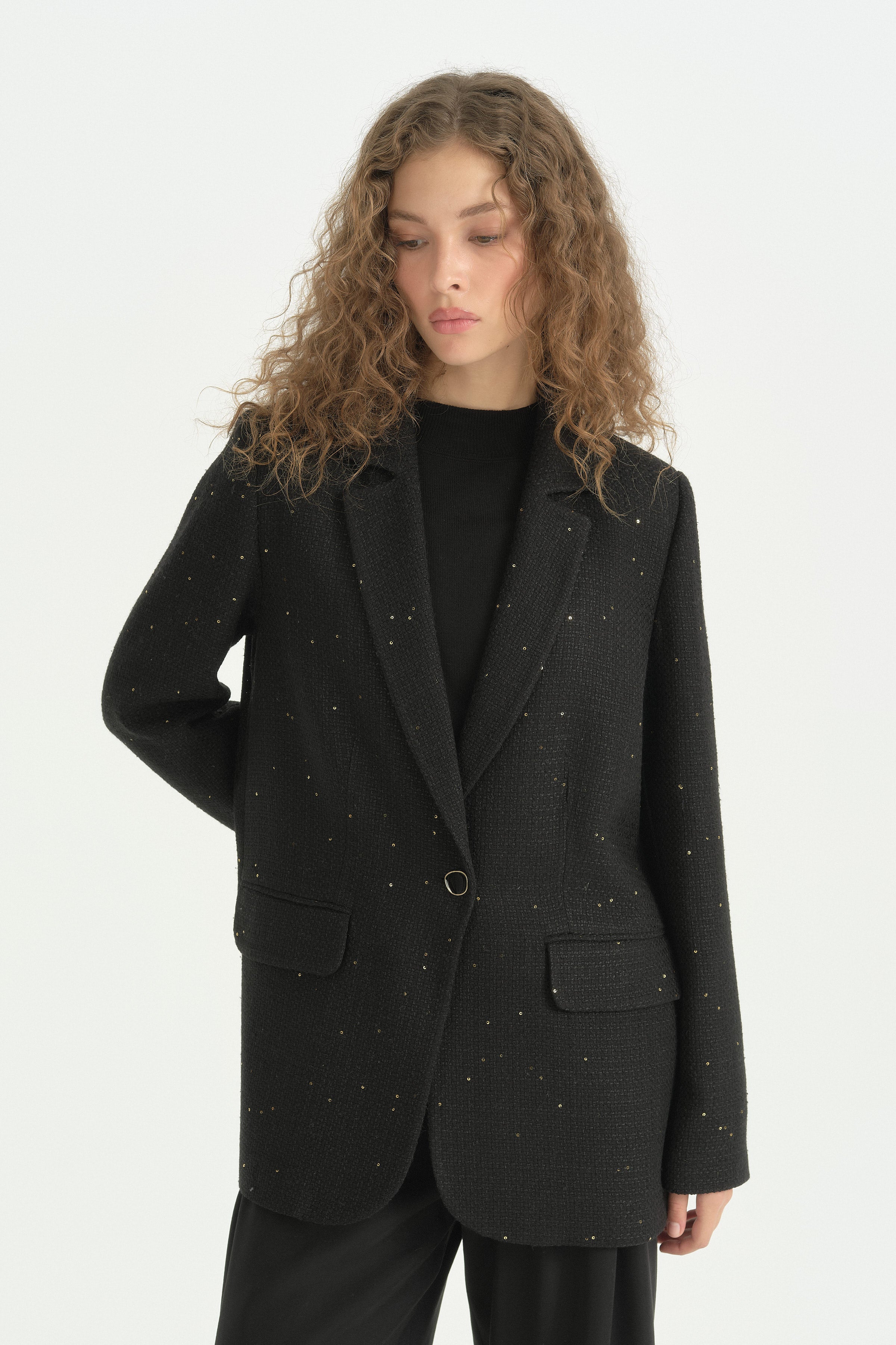 Tüvit Kumaş Blazer Ceket - Siyah