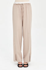 Ironed Rib Elastic Waist Trousers - Beige
