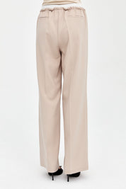Ironed Rib Elastic Waist Trousers - Beige