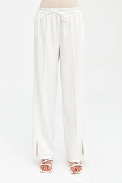 Ironed Rib Elastic Waist Trousers - Ecru