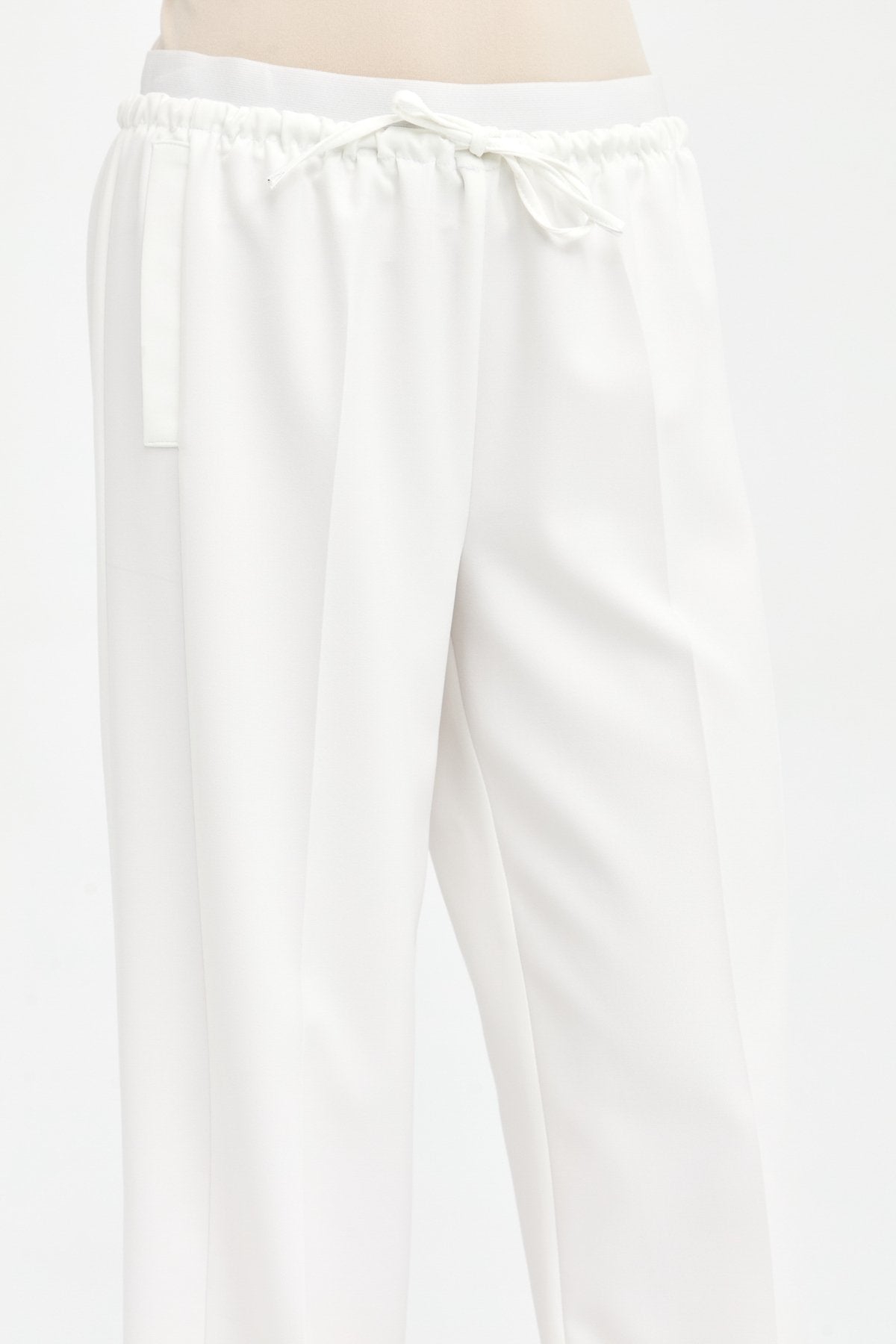 Ironed Rib Elastic Waist Trousers - Ecru