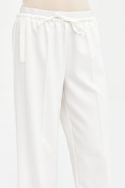 Ironed Rib Elastic Waist Trousers - Ecru