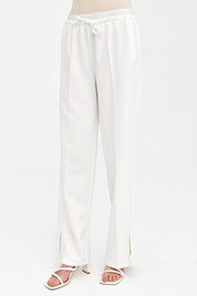 Ironed Rib Elastic Waist Trousers - Ecru