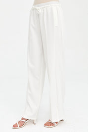 Ironed Rib Elastic Waist Trousers - Ecru