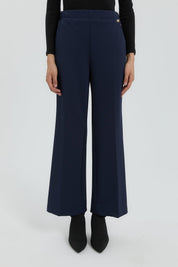 Ironed Rib Straight Leg Knitted Trousers - Navy Blue