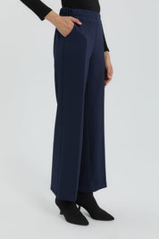 Ironed Rib Straight Leg Knitted Trousers - Navy Blue
