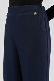 Ironed Rib Straight Leg Knitted Trousers - Navy Blue