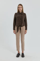 Ironed Rib Skinny Trousers - Beige
