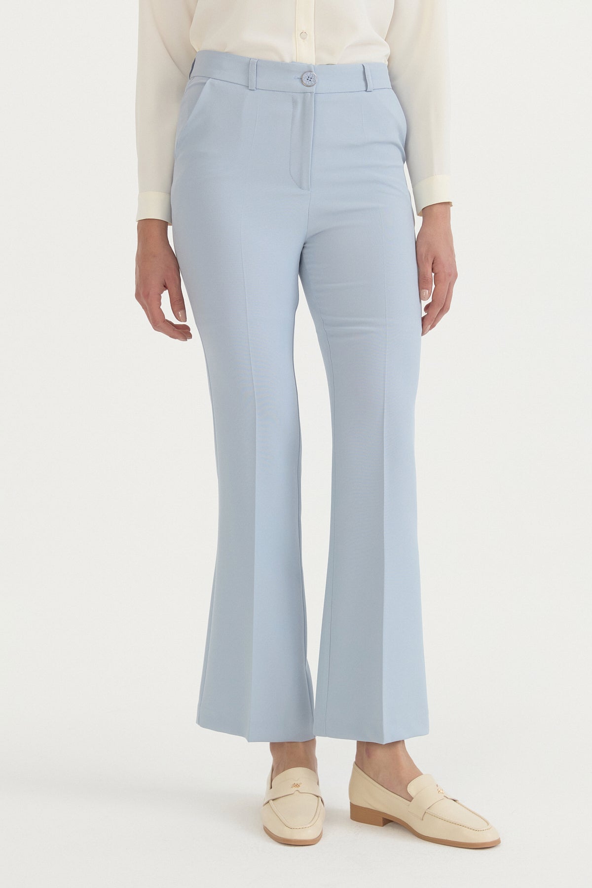 Ironed Spanish-Cut Basic Trousers - Light Blue