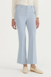 Ironed Spanish-Cut Basic Trousers - Light Blue