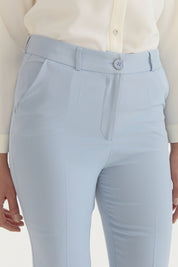 Ironed Spanish-Cut Basic Trousers - Light Blue