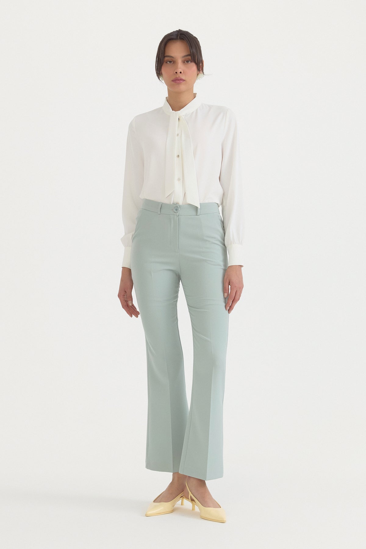 Ütü İzli İspanyol Paça Basic Pantolon - Aqua