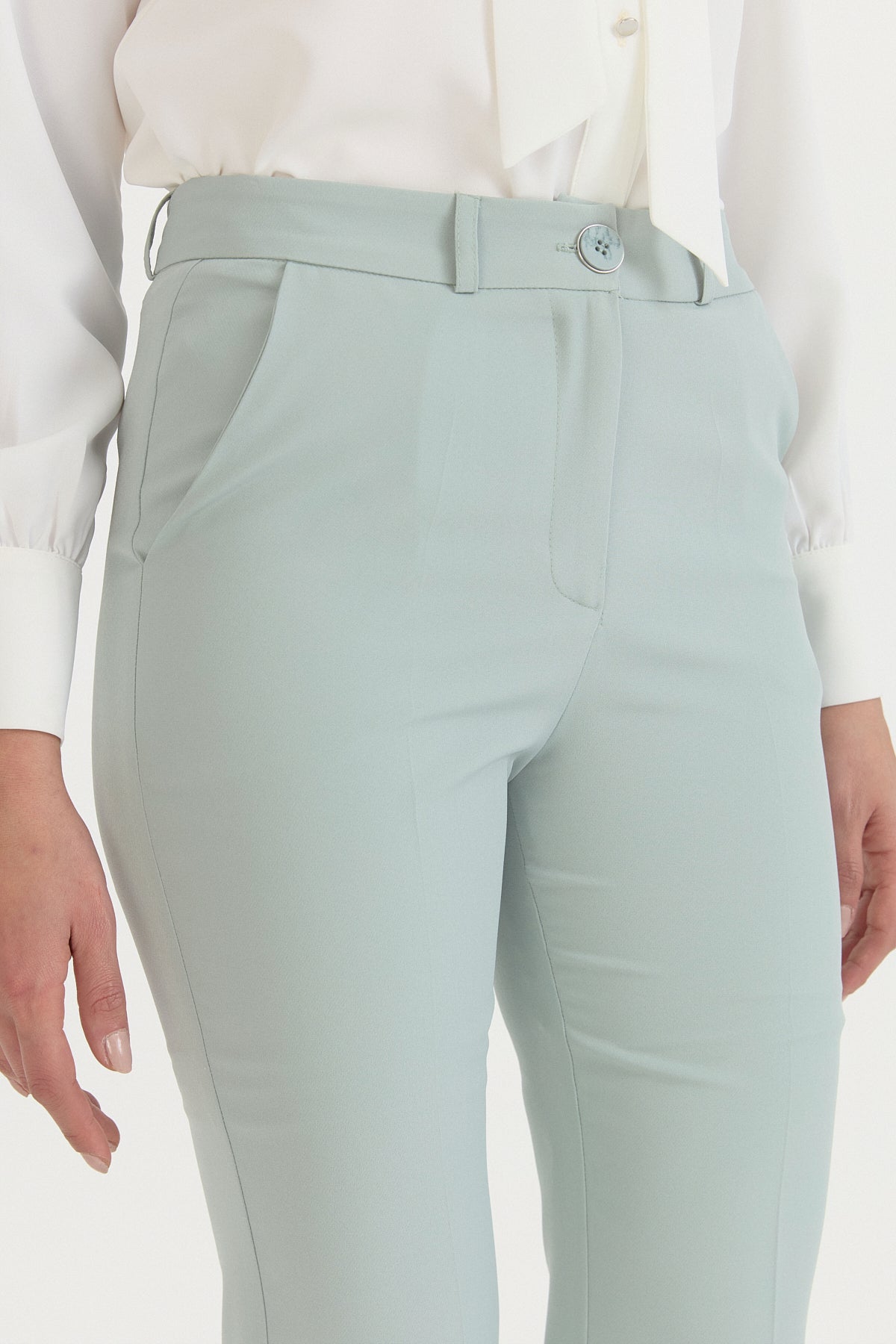 Ütü İzli İspanyol Paça Basic Pantolon - Aqua