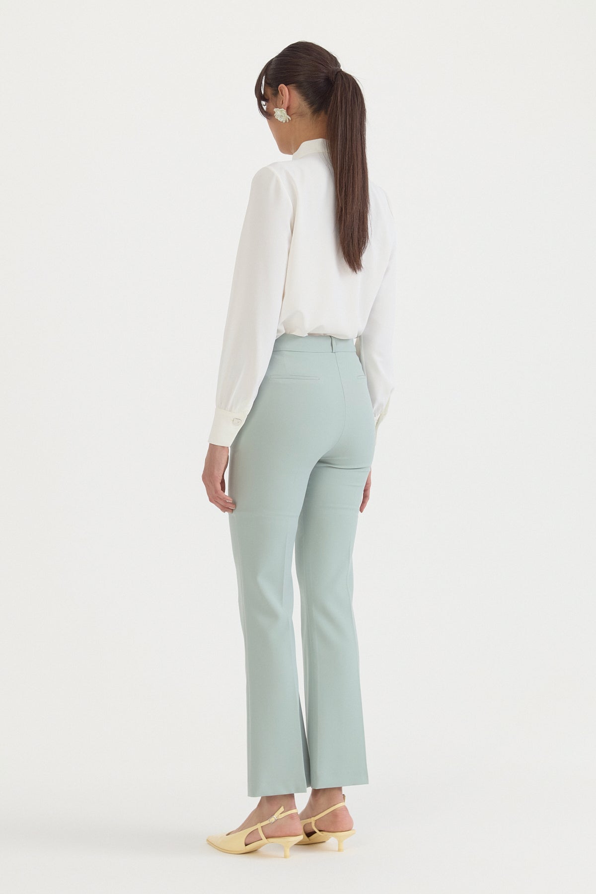 Ütü İzli İspanyol Paça Basic Pantolon - Aqua