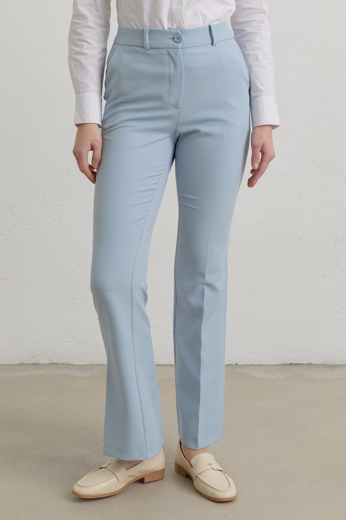 Ütü İzli İspanyol Paça Basic Pantolon - Açık Mavi