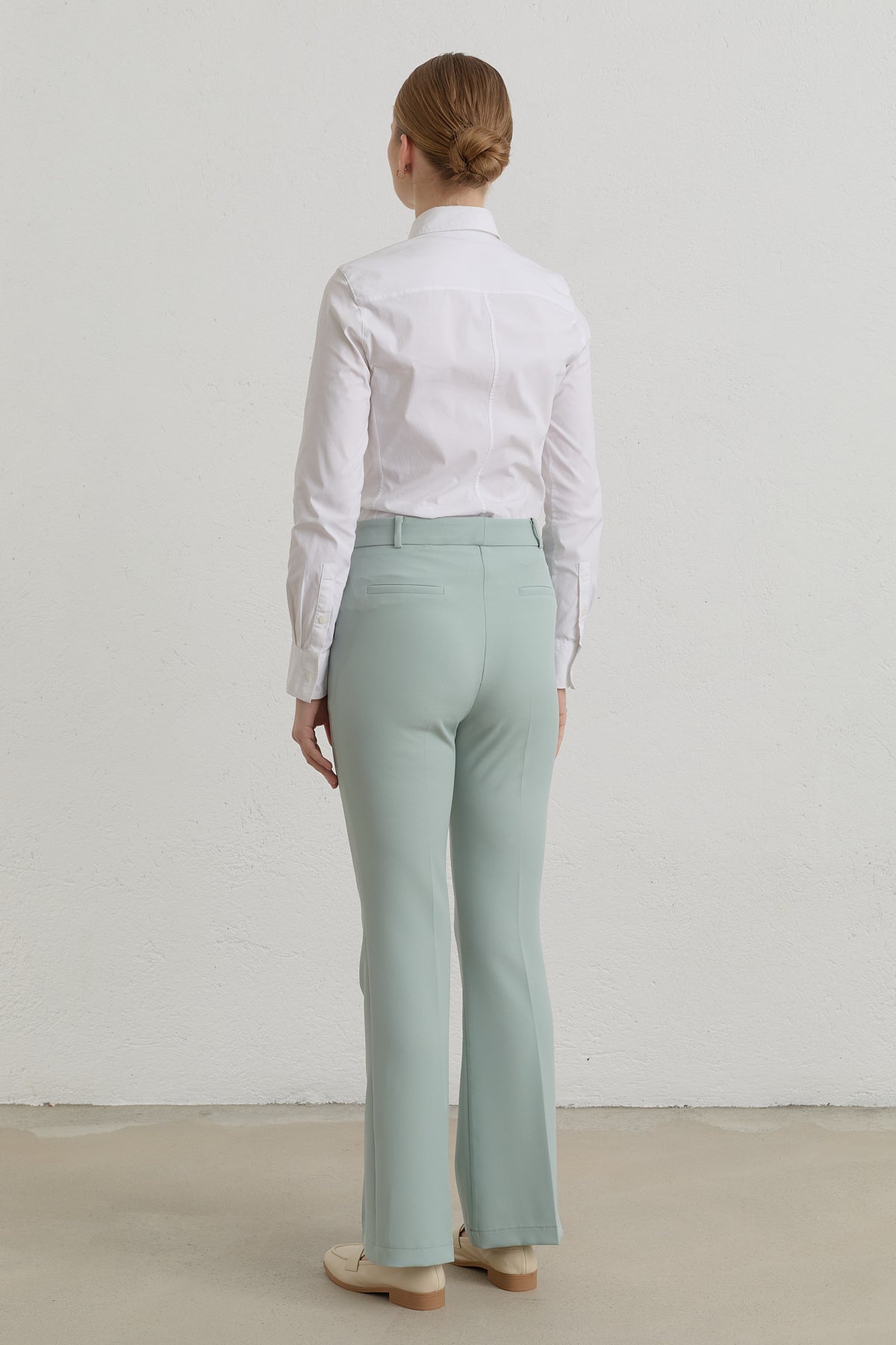Ütü İzli İspanyol Paça Basic Pantolon - Aqua