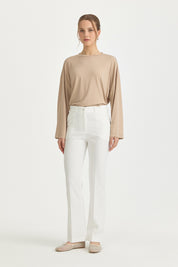 Creased Flared Basic Trousers - Ecru