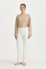 Creased Flared Basic Trousers - Ecru