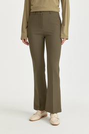 Spanish-Hem Basic Trousers with Ironed Crease - Khaki