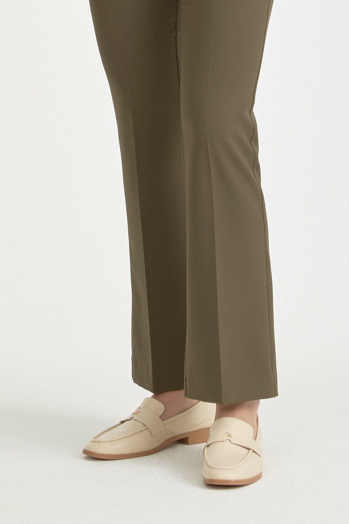 Spanish-Hem Basic Trousers with Ironed Crease - Khaki