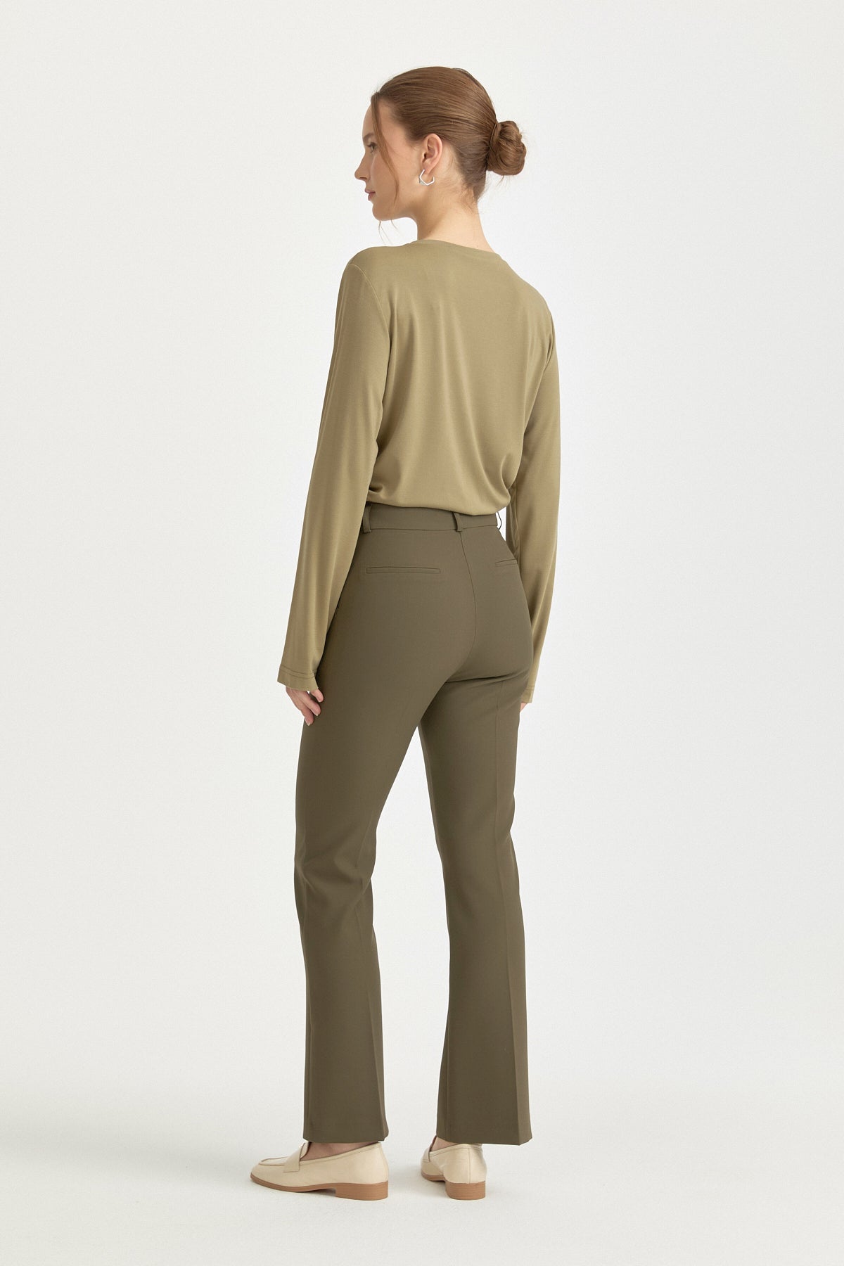 Spanish-Hem Basic Trousers with Ironed Crease - Khaki