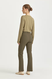 Spanish-Hem Basic Trousers with Ironed Crease - Khaki