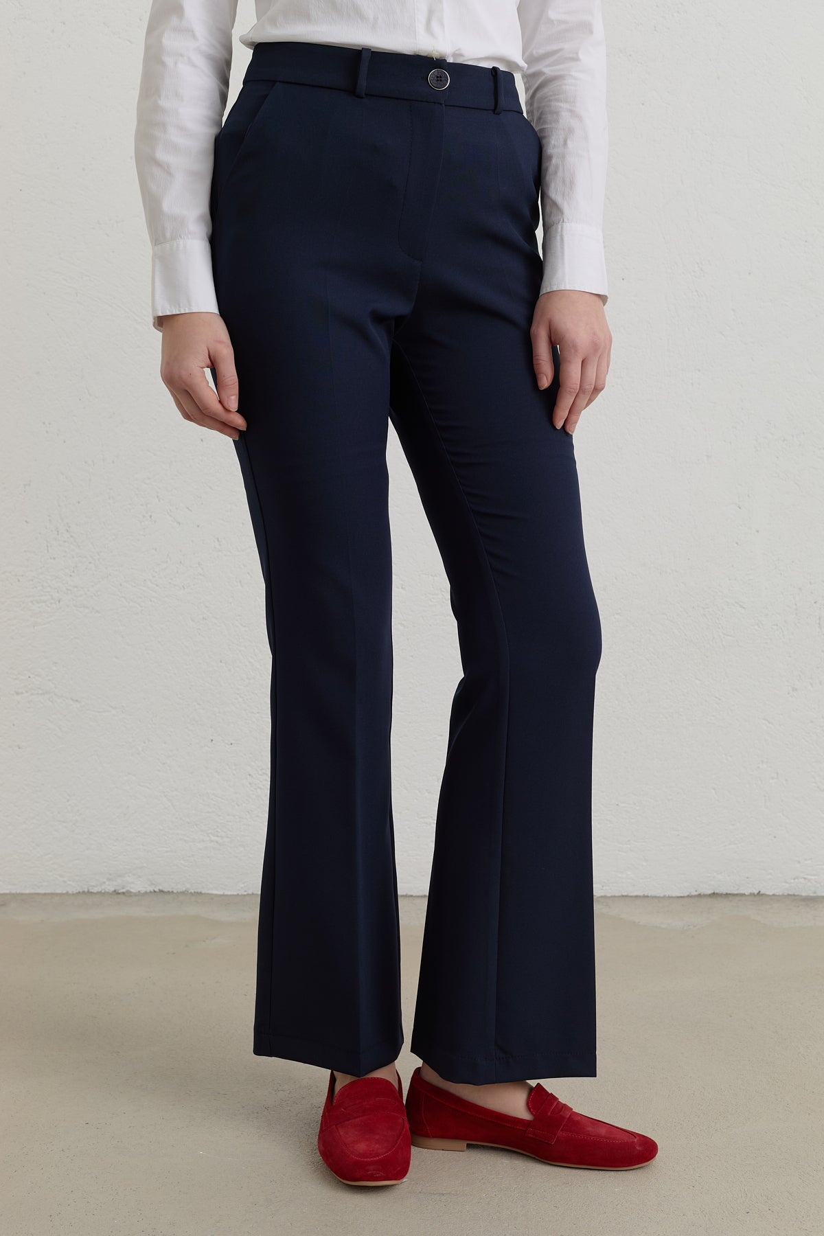 Ütü İzli İspanyol Paça Basic Pantolon - Lacivert