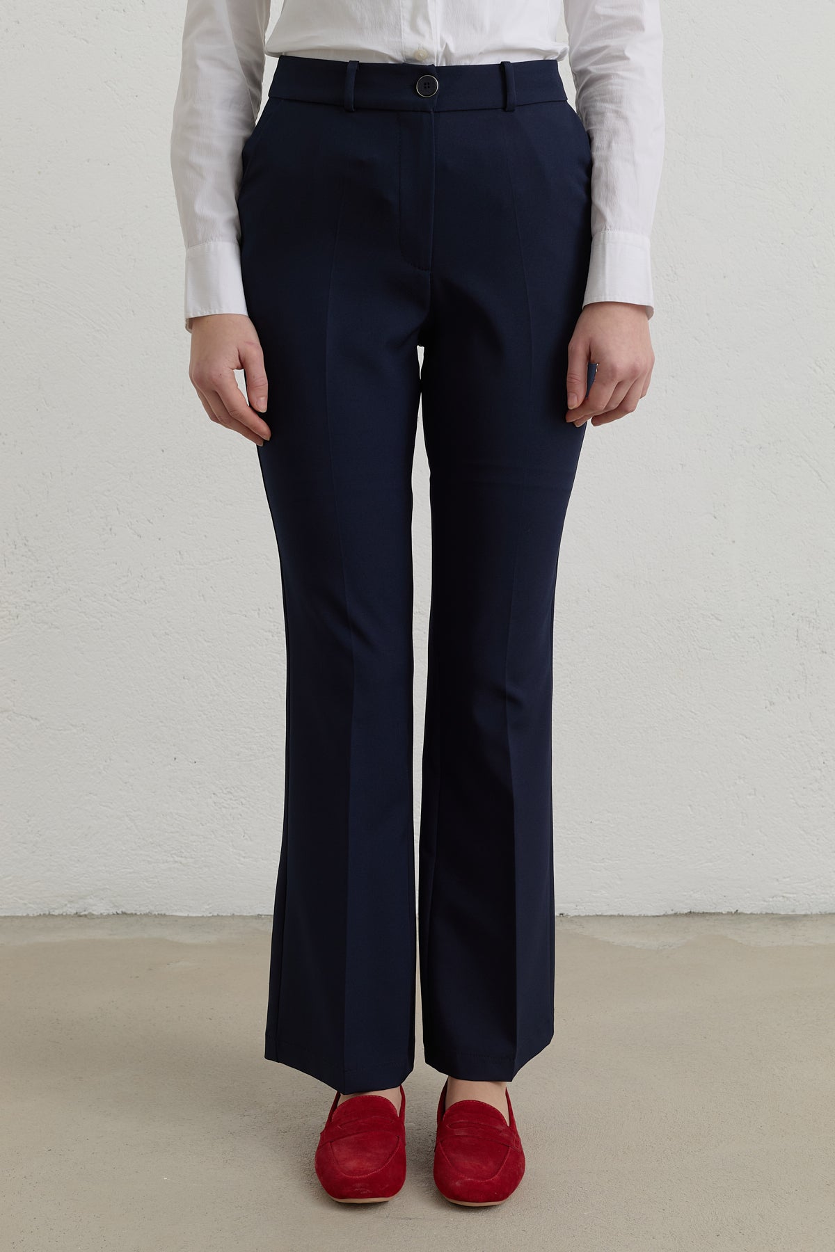 Ütü İzli İspanyol Paça Basic Pantolon - Lacivert