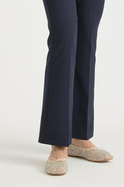 Ironed Spanish Hem Basic Trousers - Navy Blue