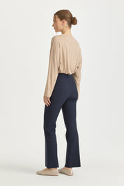 Ironed Spanish Hem Basic Trousers - Navy Blue