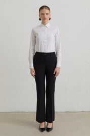 Ironed Seam Bell Bottom Basic Trousers - Black
