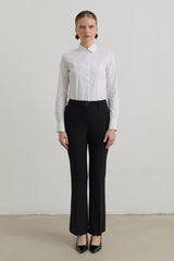 Ironed Seam Bell Bottom Basic Trousers - Black