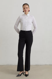 Ironed Seam Bell Bottom Basic Trousers - Black