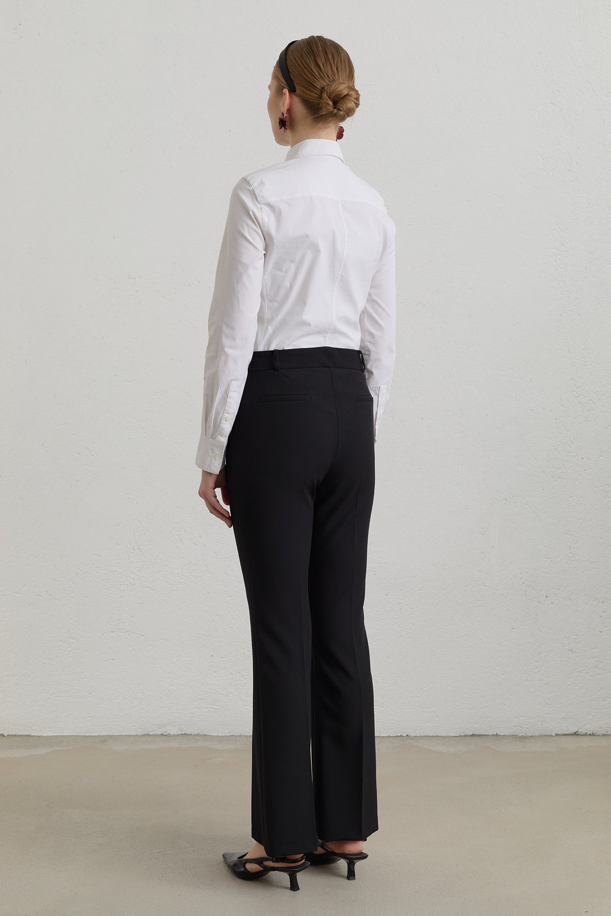Ironed Seam Bell Bottom Basic Trousers - Black