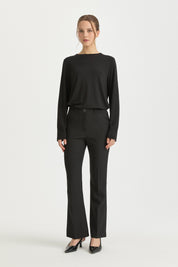 Spanish Flared Basic Trousers with Crease - Black
