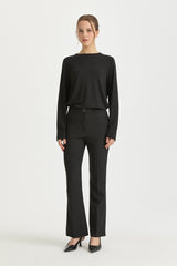 Spanish Flared Basic Trousers with Crease - Black