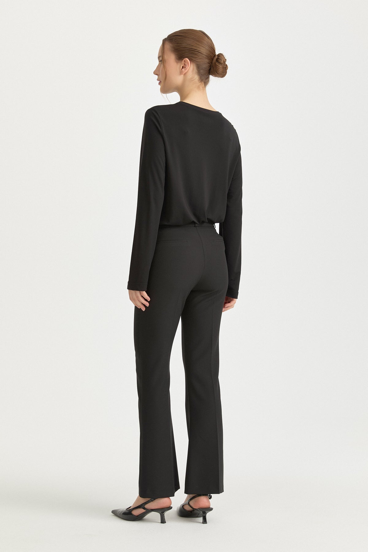 Spanish Flared Basic Trousers with Crease - Black