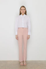 Ironed Crease Spanish-Style Flare Trousers - Salmon
