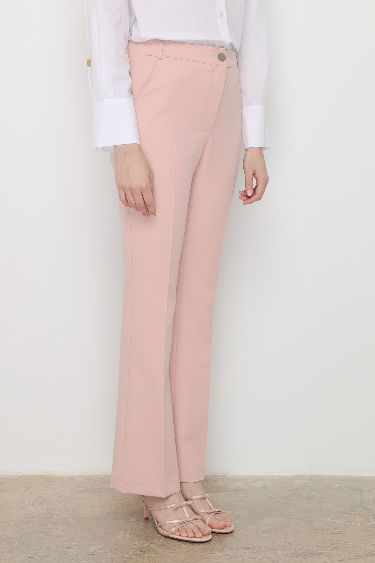 Ironed Crease Spanish-Style Flare Trousers - Salmon